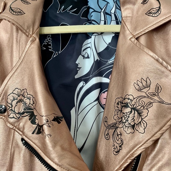 Disney Maleficent Biker Jacket Sleeping Beauty Roses 60th Anniversary Rose Gold! - Picture 3 of 9